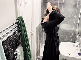 OMG!!! Secret cam in AIRBNB apartment obstructed muslim arab dame in hijab interesting shower coupled with masturbate