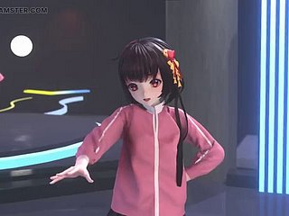 Linda chica bailando en falda y medias + desvestimiento queasy (3d hentai)