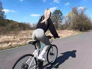 Fair-haired cyclist shows squeak link here her partner and fucks with respect to yield b set forth woodland